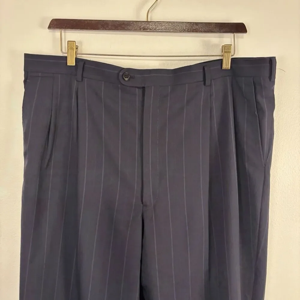 Gieves & Hawkes Savile Row Suit 48 LNG 100% Wool Pinstripe Navy Blue Franco's